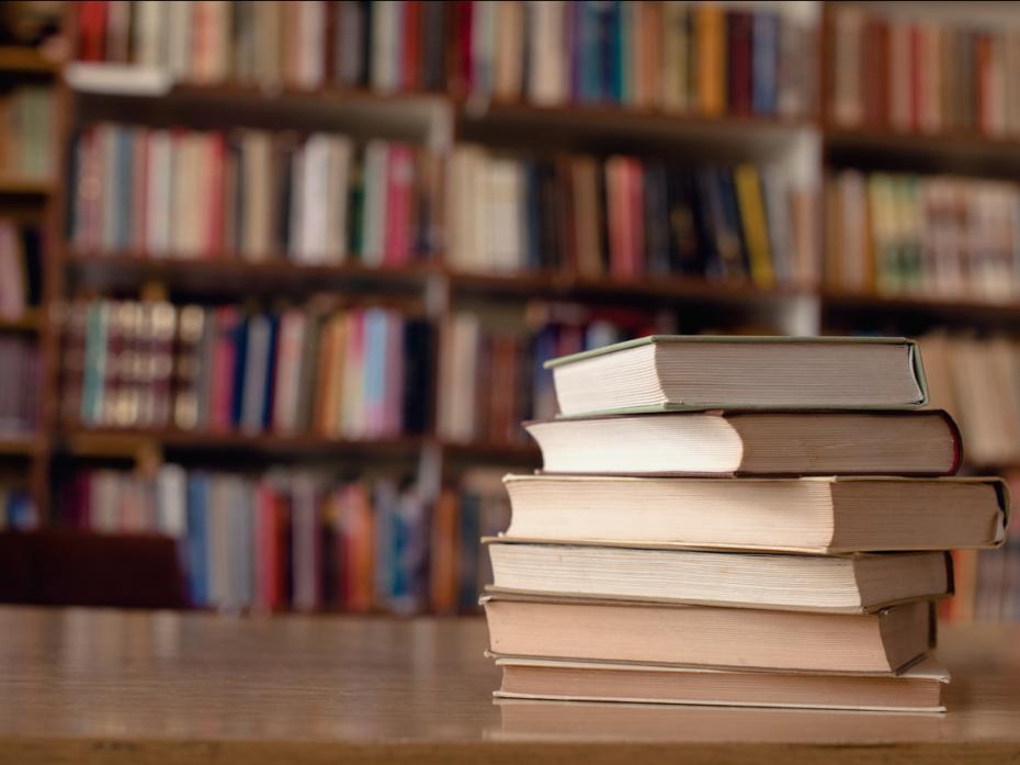 A pile of novels in a library