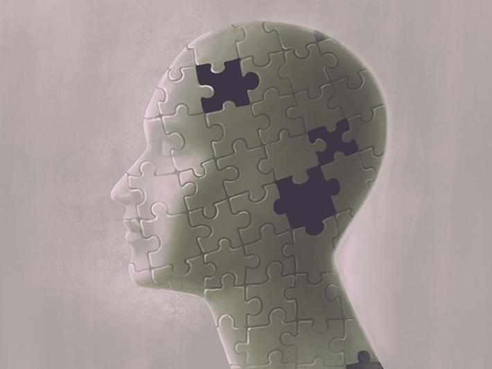 Illustration of head jigsaw puzzle with pieces missing