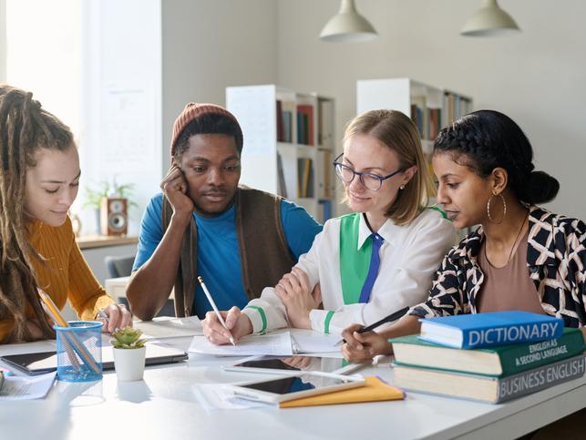 Students work on a project together