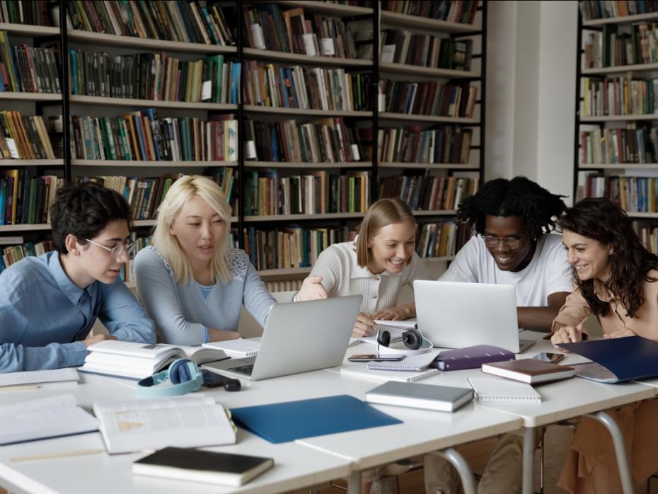 Students working together in the library