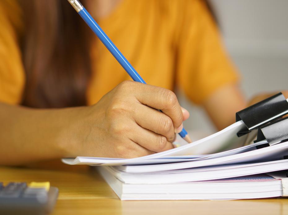 A teacher marking students' work