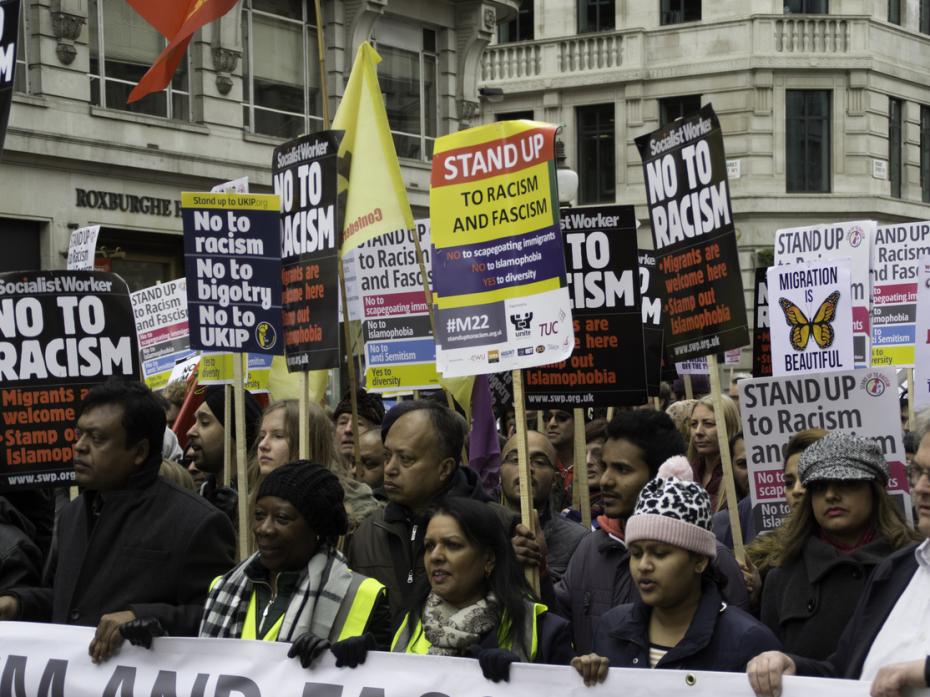 Protestors on the Stand Up to Racism & Facism march in London in 2015