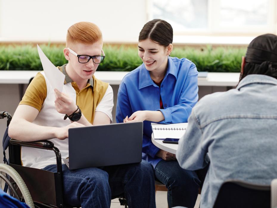 Students working on a project together in class