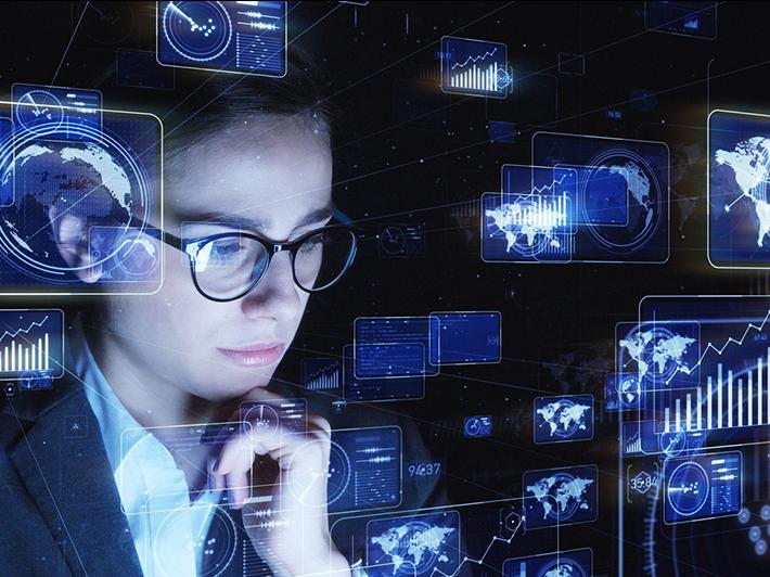 Young woman using graphical interface