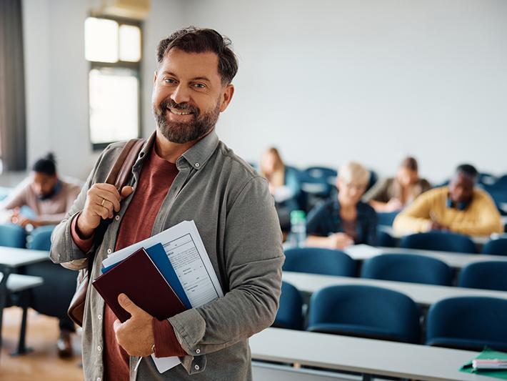 Older man in university class