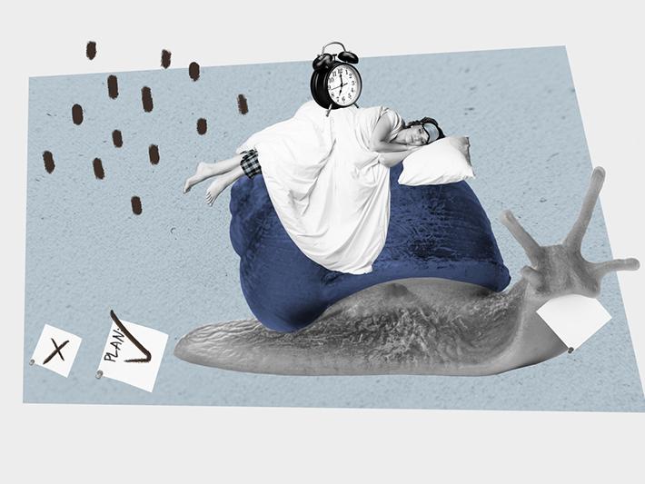 Woman asleep on a snail