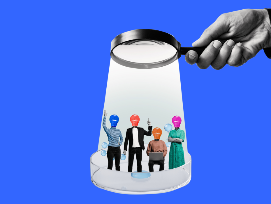 Microscope focusing light on a group of people