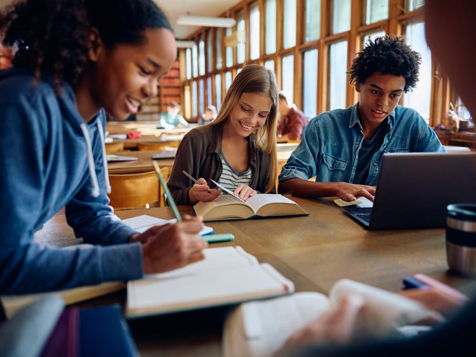 Students working together at a desk