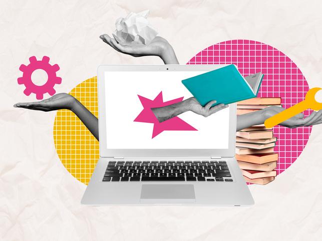 A illustration of a laptop offering online learning