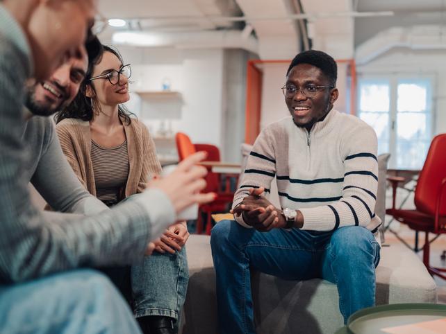 Students discuss ideas in a focus group