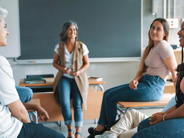 Students happily debate in class