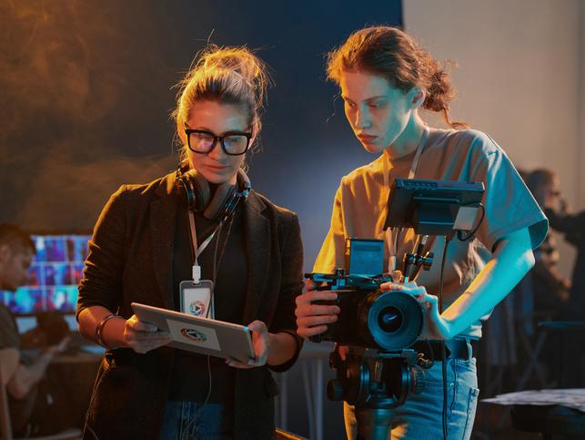 Two women working on a film set