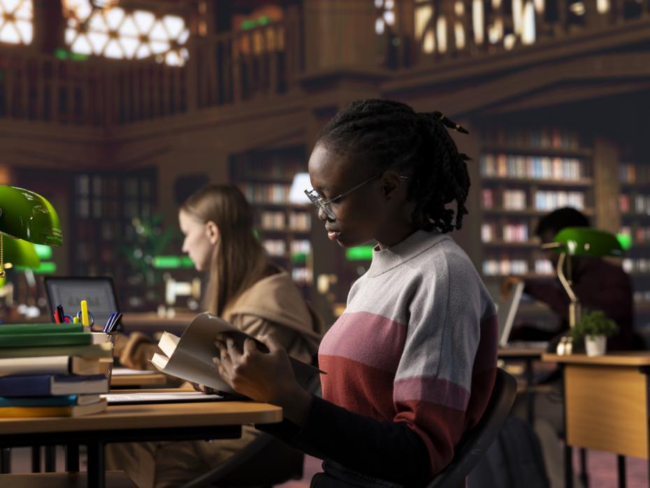 A student studying in a library