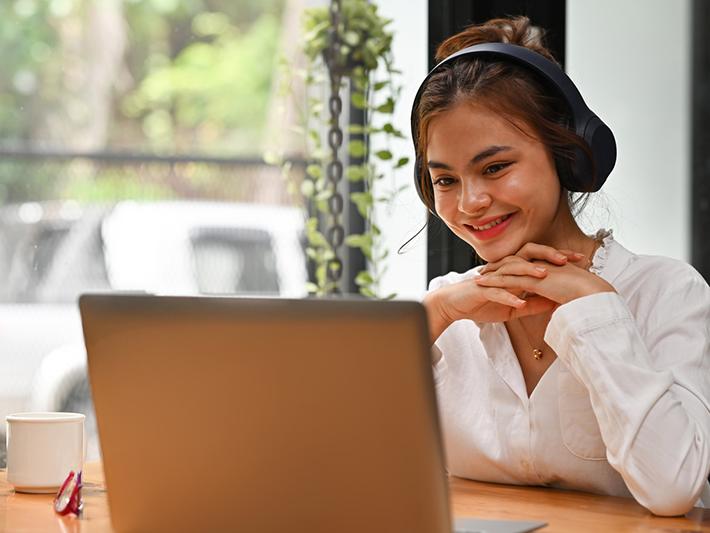Young university student in online meeting