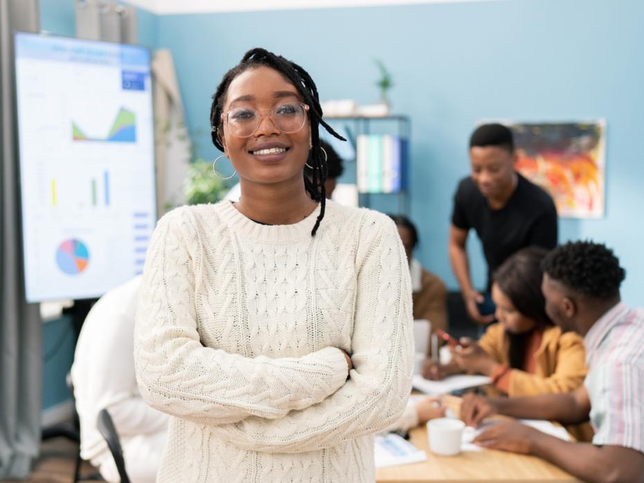 A student smiling to camera
