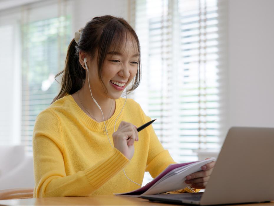 A student having an online meeting