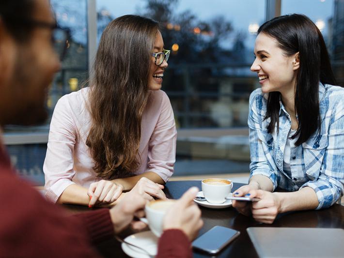 Research students having coffee