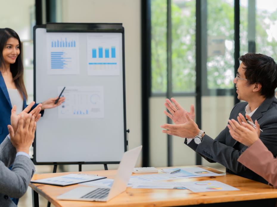 Young researcher making a business pitch