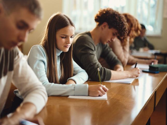 Students write in class