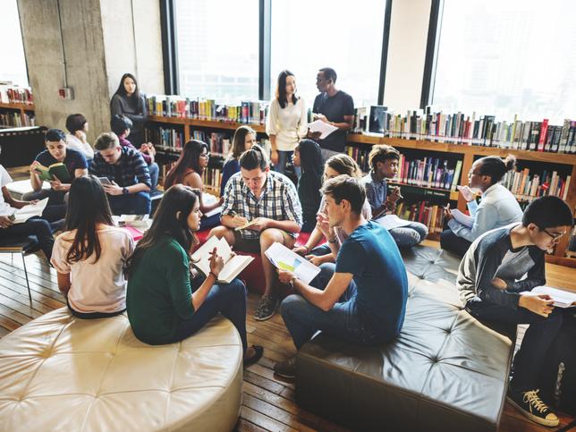 Students sitting together in the library