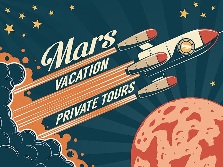 Retro style poster for space tours to Mars