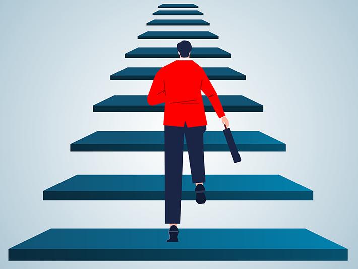Illustration of man climbing stairs