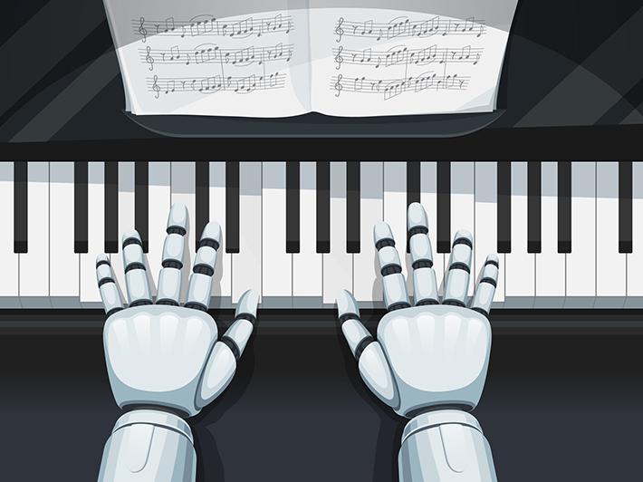 Robot hands playing piano