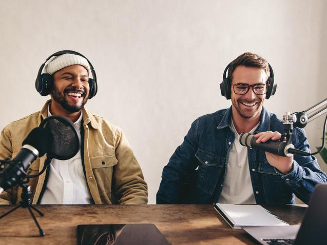 Two students have fun podcasting