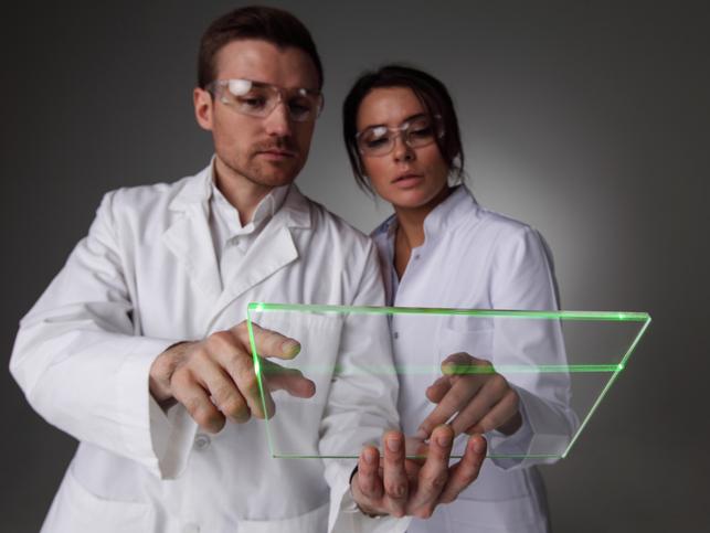 Researchers use a transparent tablet together