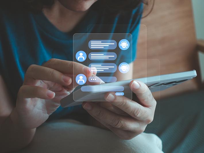 Female student talking to chatbot