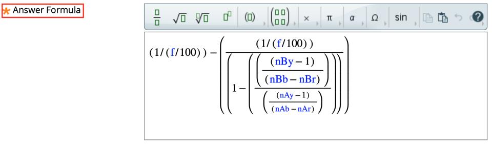 Figure 2. The equation required to answer the problem set within Figure 1. Each of the seven variables are contained within this formula (in blue text).