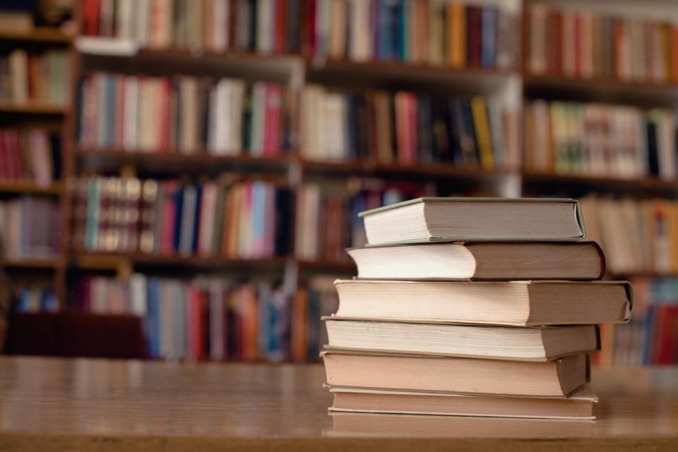 A pile of novels in a library