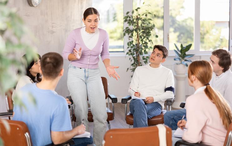 Students engage in a lively classroom debate
