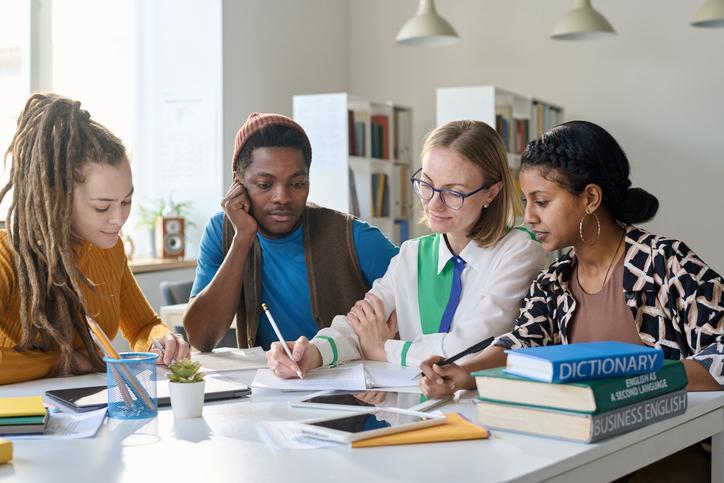 Students work on a project together