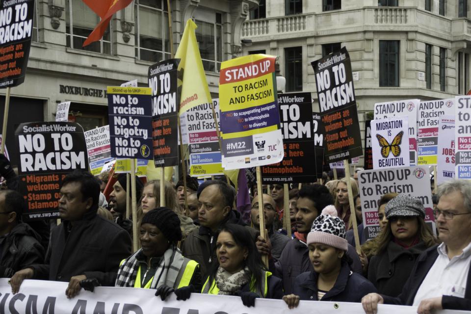 Protestors on the Stand Up to Racism & Facism march in London in 2015