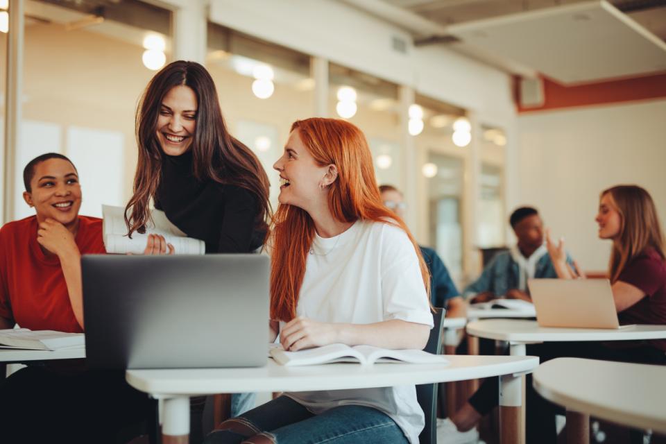 Students in class chatting