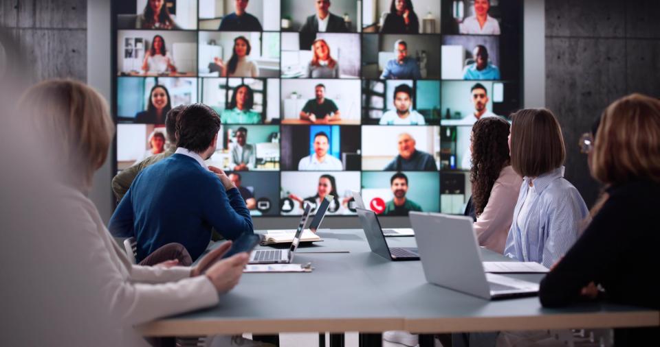 A screen with multiple participants on a video call