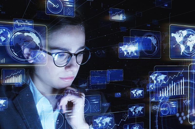 Young woman using graphical interface
