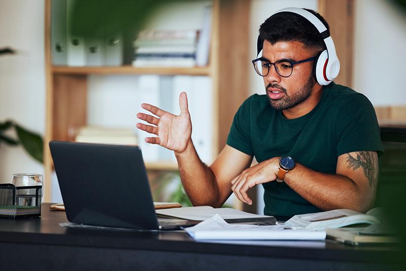 Black male student in academic meeting