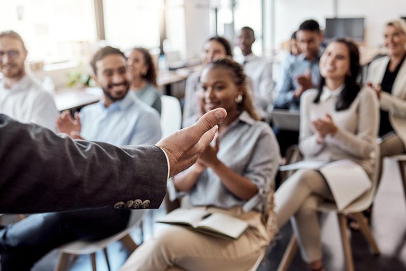 Guest speaker addressing college class