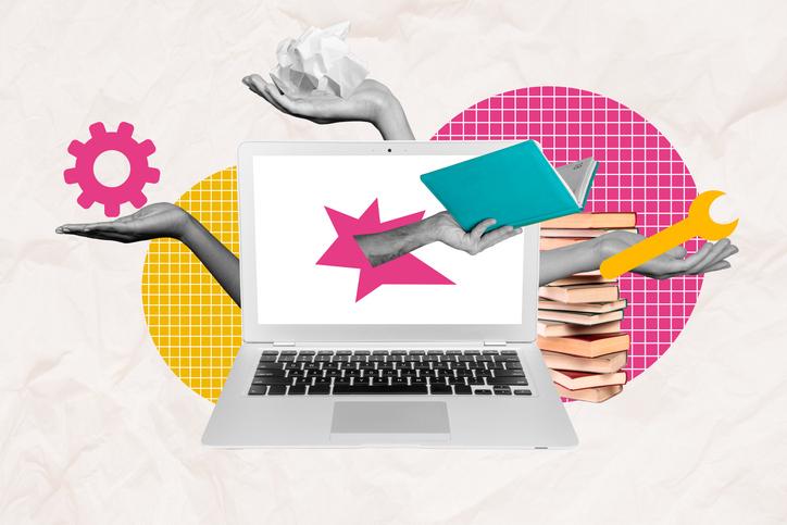 A illustration of a laptop offering online learning