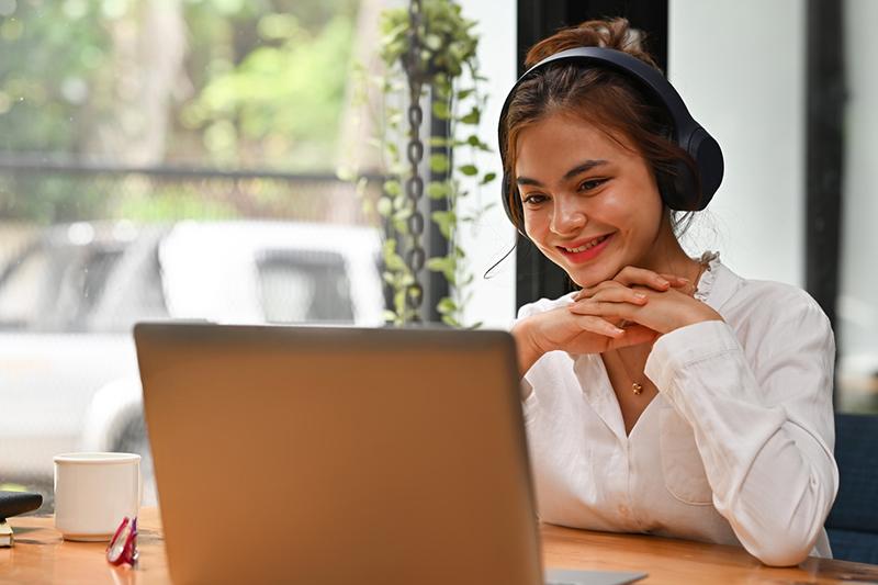 Young university student in online meeting
