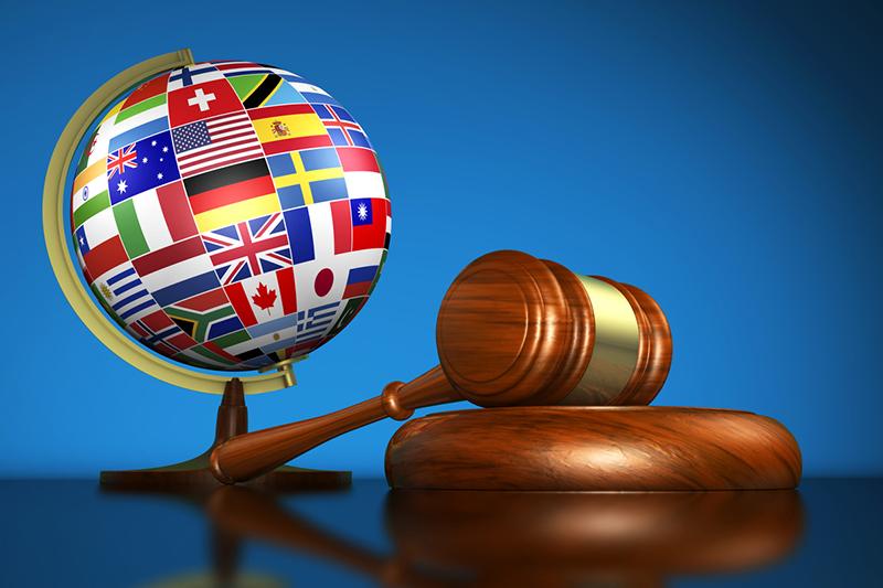 International law concept, globe, gavel
