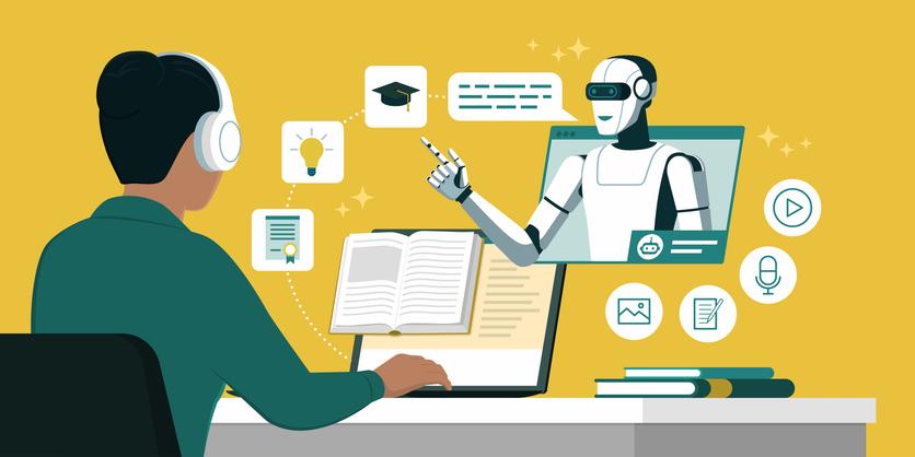 An illustration of AI helping a student work