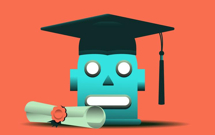 An illustration of a robot in a mortarboard