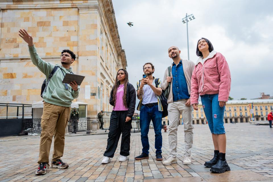 Students exploring the historic district of Bogota, Columbia