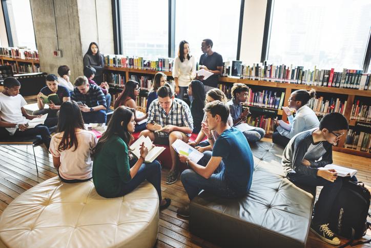 Students sitting together in the library