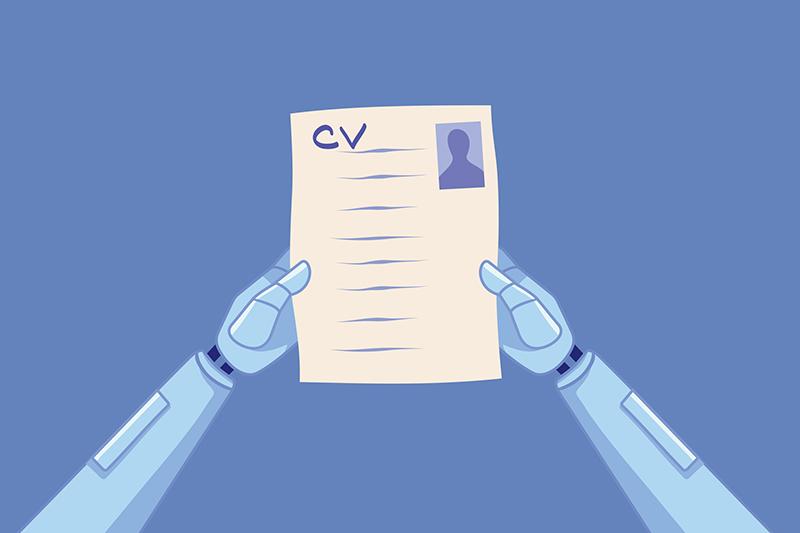 Illustration of robot hands holding a resume