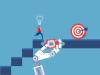 A robot holds up an AI chip to plug the gap between a businessman and his target