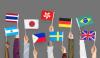 Arms wave international flags